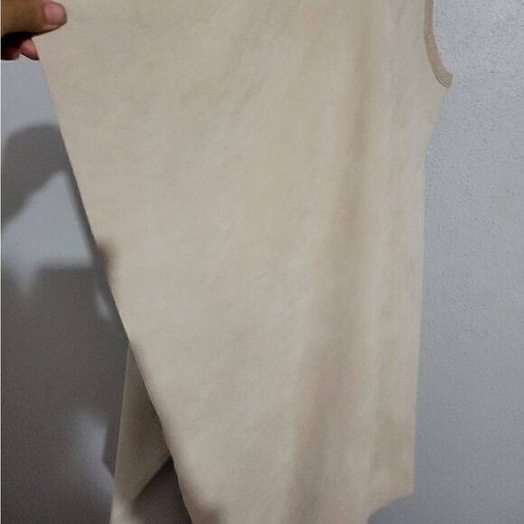 Calvin Klein Sweater Beige Vest Sleeveless Drape Open Front Faux Suede - Picture 7 of 10